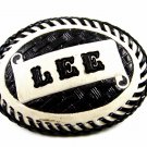 Western Cowboy Black & White LEE Leather Belt Buckle 7214