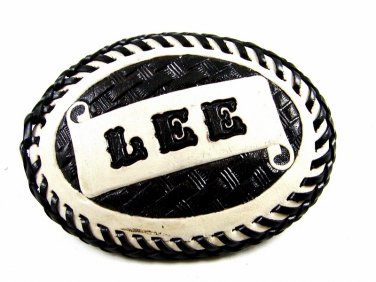 Western Cowboy Black & White LEE Leather Belt Buckle 7214