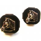 Vintage Silver Tone & Black Horse Head Cufflinks