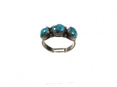 Vintage Southwest Coin Silver & Turquoise Ring Size 7 Unbranded 7715