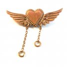 Vintage Gold Tone Heart & Wings Brooch