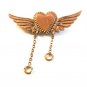 Vintage Gold Tone Heart & Wings Brooch