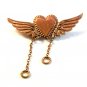 Vintage Gold Tone Heart & Wings Brooch