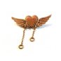 Vintage Gold Tone Heart & Wings Brooch