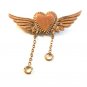 Vintage Gold Tone Heart & Wings Brooch