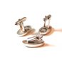 Unsigned Vintage Silver Tone & Blue Rhinestone ? Cufflinks & Tie Clasp