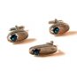 Unsigned Vintage Silver Tone & Blue Rhinestone ? Cufflinks & Tie Clasp