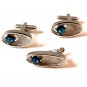 Unsigned Vintage Silver Tone & Blue Rhinestone ? Cufflinks & Tie Clasp