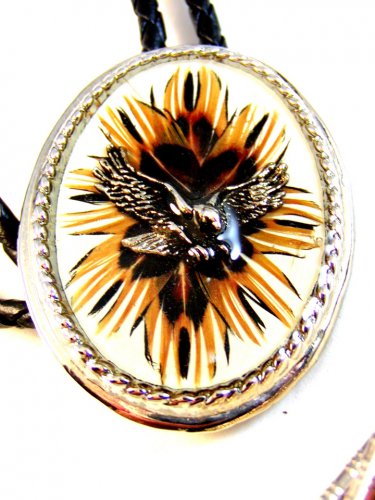 Southwest Silver Tone Eagle In Flight Leather Bolo