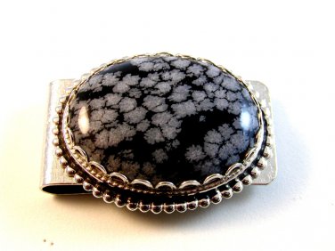 New Old Stock Silver Tone & Natural Stone Money Clip