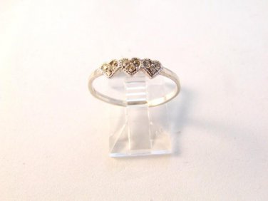 Vintage Sterling Silver & Czs Heart Ring Size 8