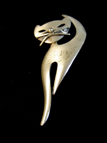 Vintage Danecraft Sterling Silver Frisky Cat Brooch