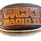 Vintage 1980's WCXI Radio 11 Brass & Leather Belt Buckle Fenton Michigan