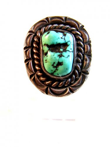 Signed E. Nelson Navajo Native American Silver & Turquoise Ring Size 10