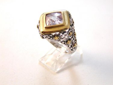 Vintage Sterling Silver Amythest 2 Tone Ring Sz 8