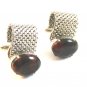 Vintage Silver Tone & Brown & Black Wrap Around Cufflinks