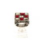 Southwest Sterling Silver & Coral & Mother of Pearl Ring Size 8 5114