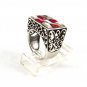 Southwest Sterling Silver & Coral & Mother of Pearl Ring Size 8 5114