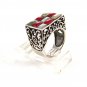 Southwest Sterling Silver & Coral & Mother of Pearl Ring Size 8 5114