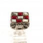 Southwest Sterling Silver & Coral & Mother of Pearl Ring Size 8 5114
