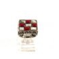 Southwest Sterling Silver & Coral & Mother of Pearl Ring Size 8 5114