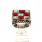 Southwest Sterling Silver & Coral & Mother of Pearl Ring Size 8 5114