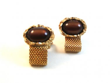 Vintage 1970's Gold Tone & Brown Wrap Around Cufflinks