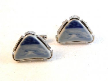 Vintage Dante Silver Tone & Blue Triangle Cufflinks