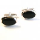 Vintage Silver Tone & Black Cufflinks