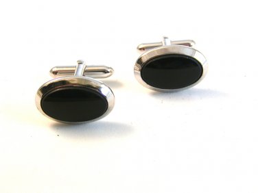 Vintage Silver Tone & Black Cufflinks