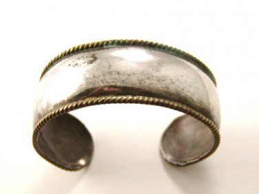 Vintage Mexican Sterling Silver 2 Tone Laton Cuff Bracelet
