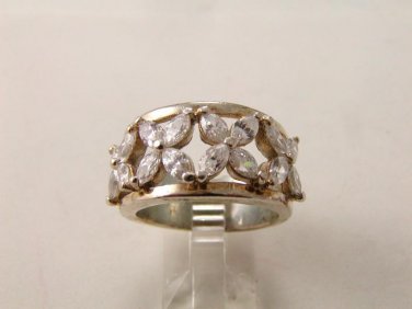 Vintage Sterling Silver & Czs Cocktail Ring Size 9
