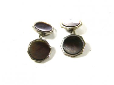 Vintage Silvertone & Abalone Cufflinks By SWANK 73015
