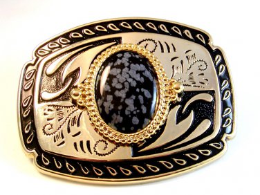 New Old Stock Western 2 Tone & Stone ? Belt Buckle Made in USA