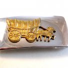 Vintage Silver & Gold Tone Pioneer Wagon Belt Buckle Made in U.S.A.
