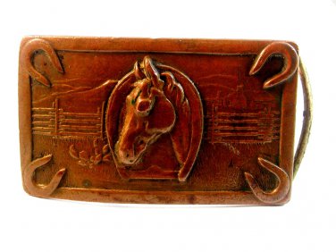 Vintage 1920's - 1940's Copper Horse Head Horse Shoe Western Belt Buckle