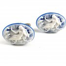 Silvertone Blue & White Relaxed Lady Cufflinks 11062013