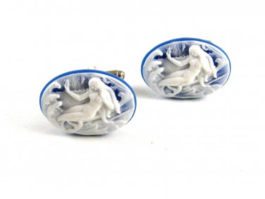 Silvertone Blue & White Relaxed Lady Cufflinks 11062013