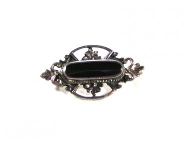Vintage Sterling Silver & Black Brooch Made In Thailand Unbranded 7615