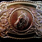 Vintage Silver Tone Western Horse Head Belt Buckle Made in U.S.A.