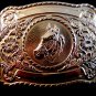 Vintage Silver Tone Western Horse Head Belt Buckle Made in U.S.A.