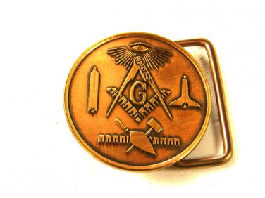 Vintage Freemason Masonic Round Brass Buckle Coin Size Unmarked 1980's