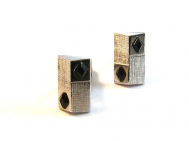 Vintage Silver Tone & Black Spade Cufflinks Signed Swank