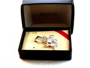 Vintage 1960's Hickok USA Silver Tone Lion Tie Clasp MIB