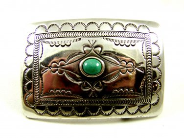 Vintage Native American Silver & Turquoise Belt Buckle 3" X 2" 101514