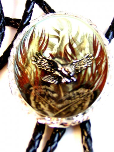 Southwest Silver Tone Eagle In Flight Leather Bolo No. 3