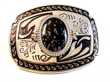 New Old Stock Western Silver Tone & Stone ? Belt Buckle Made in USA