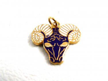 1960's Blue & White Big Horn Sheep Ram Mascot Enameled Charm 61314