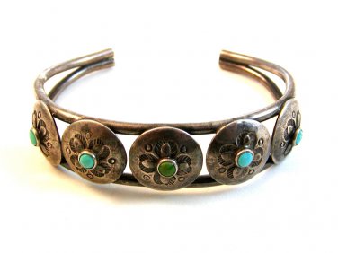 Vintage Silver & Turquoise Native American Cuff Bracelet
