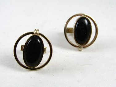 True Vintage 1960s-1980s Silvertone & Black Cufflinks Marked SWANK 111414